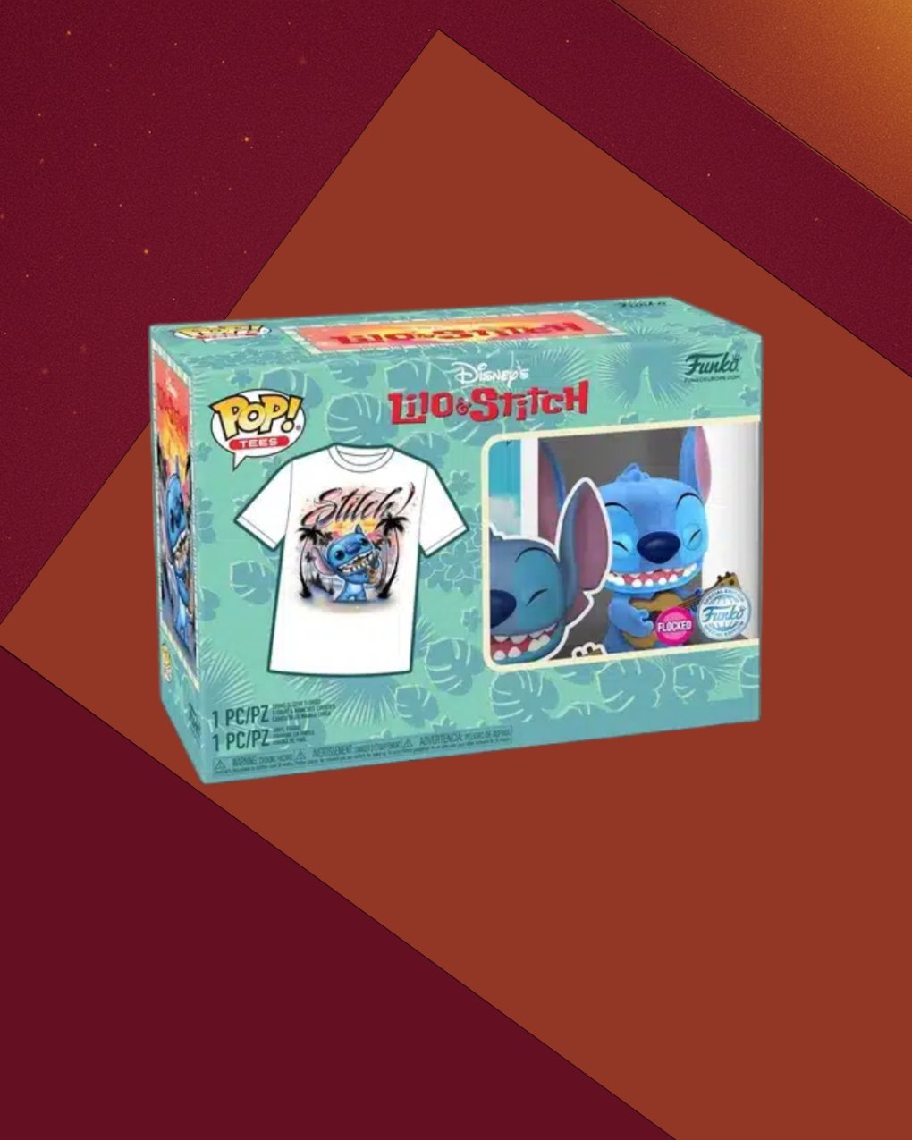 Funko Pop & Tee: Disney Lilo y Stitch - Stitch Ukelele Flocked con Playera 3XL